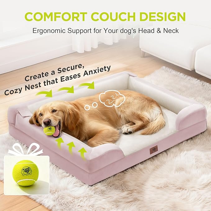 Orthopedic Dog Beds for Large Medium Dogs Big Waterproof Memory Foam Pet Couch Bed with Removable Washable Cover Tennis Ball Toy 36x27