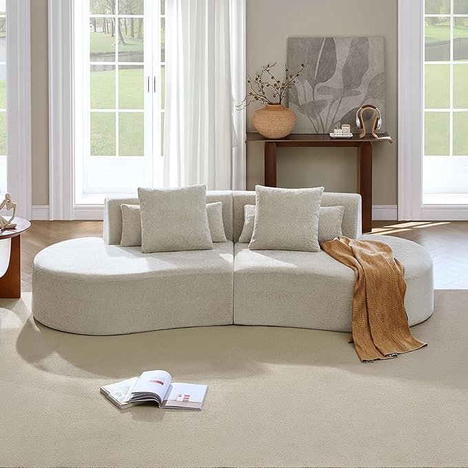 CHITA Curved Sectional Sofa with Lumbar Pillows Modular Cloud Boneless Couch with 2 Throw Pillows Modern Comfy Chenille Loveseat for Living Room Bedroom Office No Assembly Required Pearl Gray