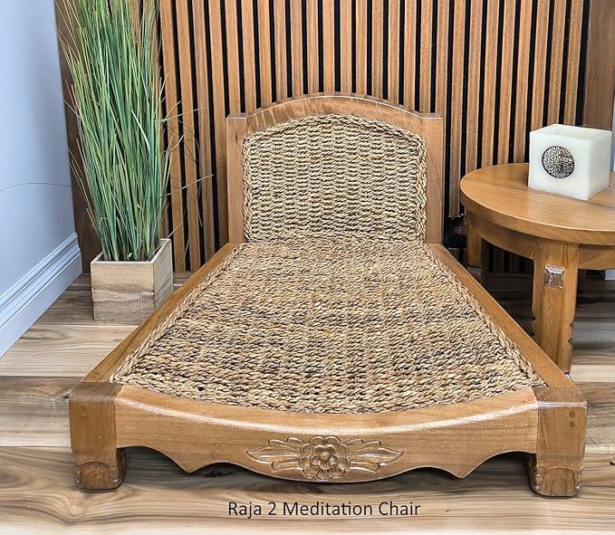 Handcrafted Wooden Meditation Chair with Woven Seagrass Seat 30 x 28 x 18 inches (Chocolate)