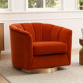 SITJOY Swivel Accent Chair Mid Century Modern Barrel Armchair with Solid Ash Wood Base Upholstered Chair for Living Room Bedroom Velvet Fabric in Burnt Orange