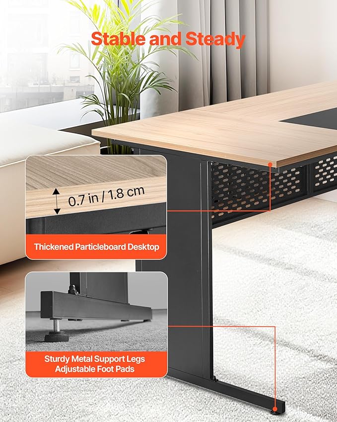 VEVOR 63 L-Shaped Executive Desk Large Office Desk with Drawers File Storage Cabinet Detachable 350 LBS Load Capacity Corner Table Easy Assembly Business Furniture Workstation for Home Office