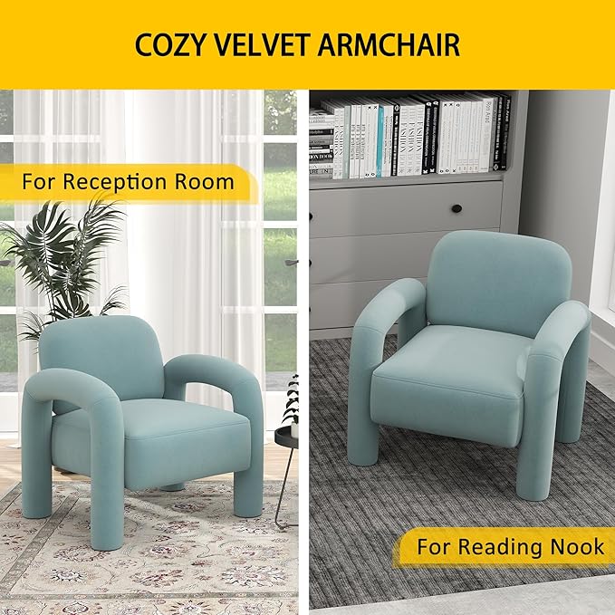 Modern Accent Chair Comfy Velvet Upholstered Armchair Cozy Vanity Chair Single Sofa Tufted Barrel Chair Reading Chair for Living Room Bedrooms Corner（Blue）