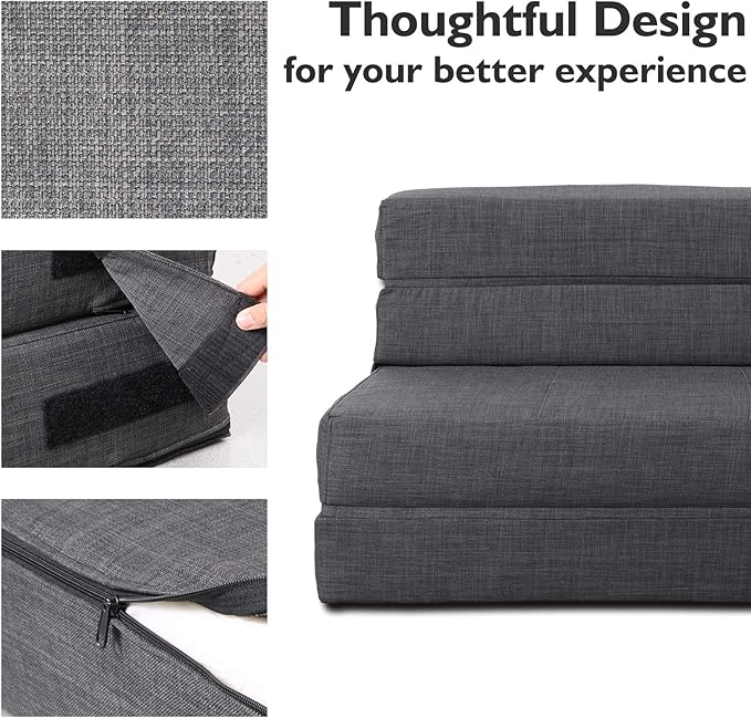 ANONER Fold Sofa Bed Couch Memory Foam with Pillow Futon Sleeper Chair Guest Bed and Fold Out Couch Washable Cover Twin Size Dark Gray