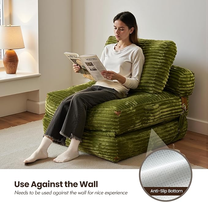 ovios Folding Sofa Bed Foldable Sleeper Chair Floor Futon Comfy Portable Convertible Fold Out Lounge Chairs for Living Room Bedroom Green