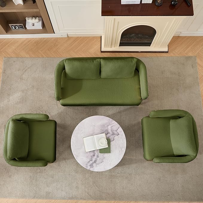 51 Comfy Loveset Sofa Green Small Teddy Love Seat Sofa Bedroom Mini Couch Living Room Side Chair with Gold Metal Legs for Dressing Area Reception Room Office (Green)