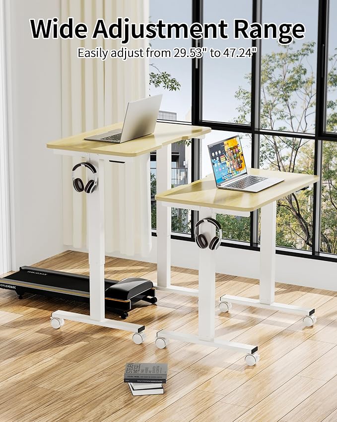 Okin Electric Standing Desk 31.5x19.7 Inches Small Computer Desk-Whole Piece Stand up Desk with Wheels Gaming Rolling Home Office Desks Oak