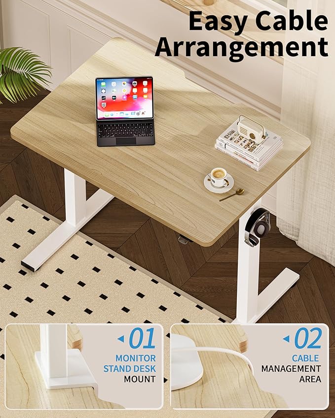 Okin Small Electric Standing Desk 36 x 24 Whole Piece Height Adjustable Desk Oak Sit to Stand Computer Workstation for Home Office