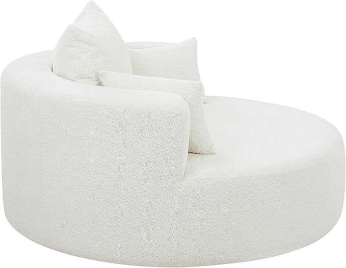 360° Swivel Chair Accent Chair with 3 Removable Pillows Modern Chenille Fabric Barrel Chair Swivel Round Sofa Chair for Living Room Bedroom Office and Hotel (Beige/96)