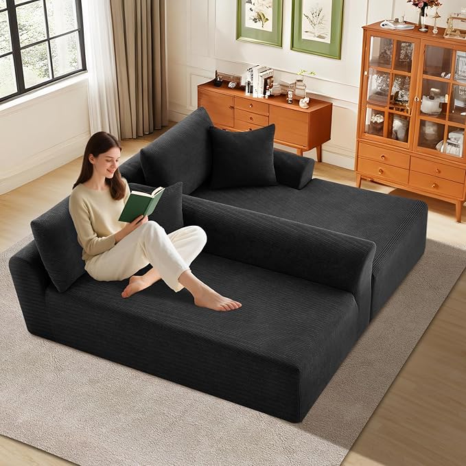 Modular Sectional Couch in a Box 103 L Shaped Boneless Cloud Couch with Deep Seat Convertible Sofa Bed for Living Room Bedroom Apartments No Assembly Required Black Left Facing Chaise