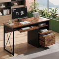 Bestier 47 Computer Desk with Drawers Home Office Desk with Keyboard Tray Reversible Industrial Office Desk with Storage Cabinet for Small Space Home Office &amp Studio Rustic Brown