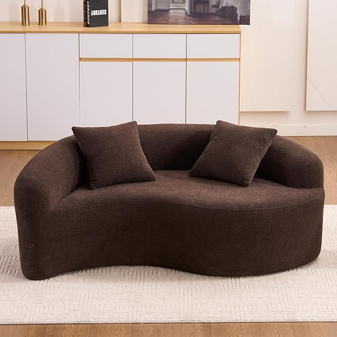 67 Modular Sectional Loveseat Sofa Chenille Upholstered Cloud Couch with S-Shaped Cushion Boneless Couch Sleeper Deep Seat Sofa with Throw Pillows for Living Room (Brown) | Chenille Comfortable