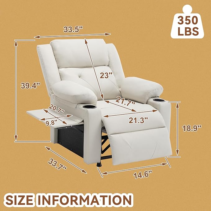 Aklaus Recliner Chair with Foldable Side Table Massage and Heat Reclining Chair Home Theater Seating Reclining Sofa with Side Pockets Cup Holders for Living Room BedroomIvy