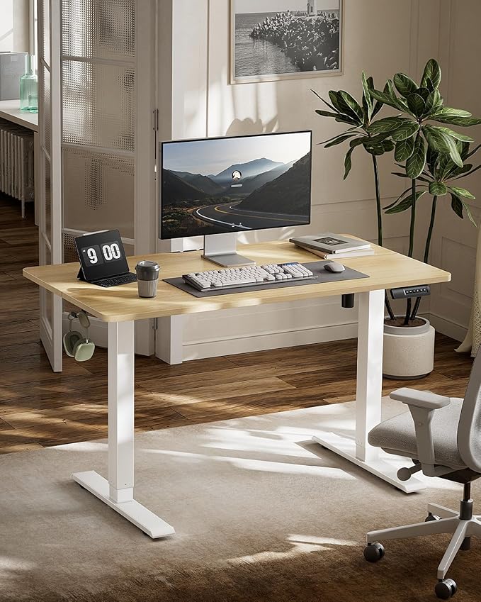 Marsail Standing Desk Adjustable Height Stand up Home Office Desk‎ 48x24 Inch Electric Standing Computer Desk with 4 Memory Presets Headphone Hook Cable Organizer Maple