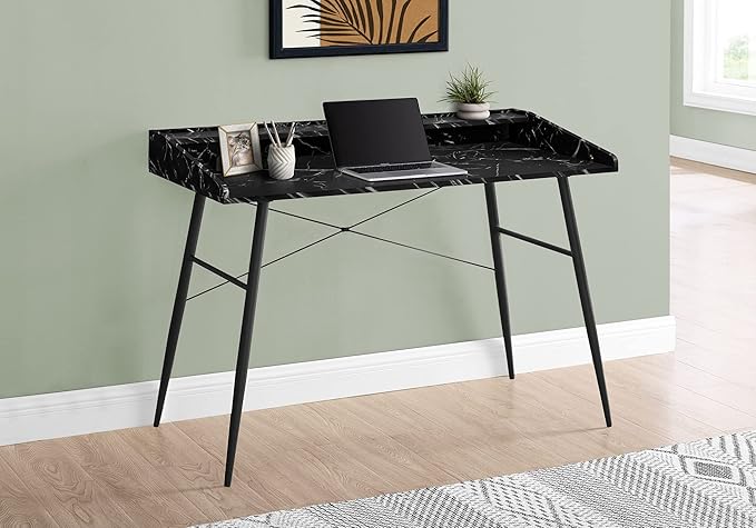 Penau Computer Desk with Storage Shelves Black Marble Look Laminate Home Office Contemporary Design 47.25L x 23.75W x 34H