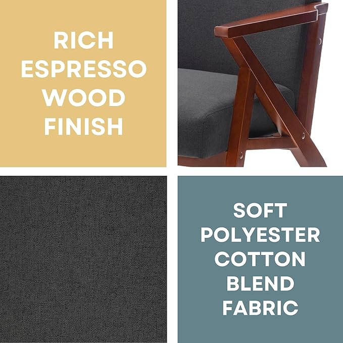 Convenience Concepts Take a Cliff Accent Armchair and Ottoman Set 28.5 - Mid-Century Modern Lounge Chair with Foot Stool Set for Living Room Office Dark Gray Fabric