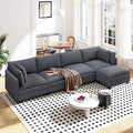 Vesgantti Sectional Sofa Comfy Corduroy Couches for Living Room Modern Couch with Ottoman Grey