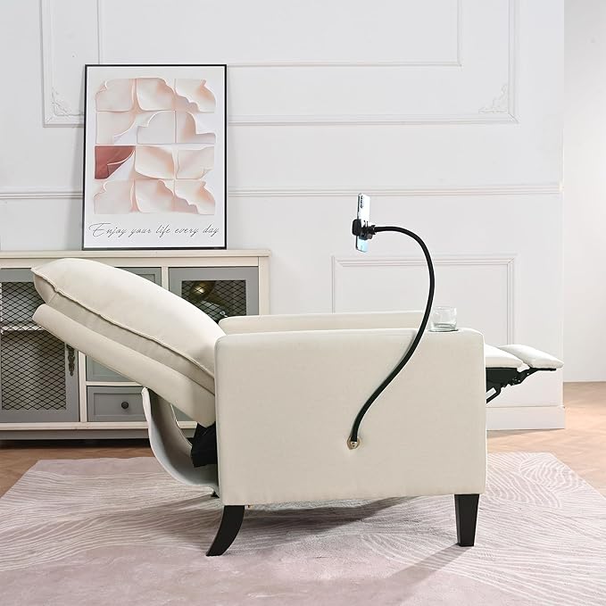 Adjustable Recliner Chairs for Adults Fabric Push Back Recliner with Cup Holder and Phone Holder for Living Room and Bedroom (Beige)