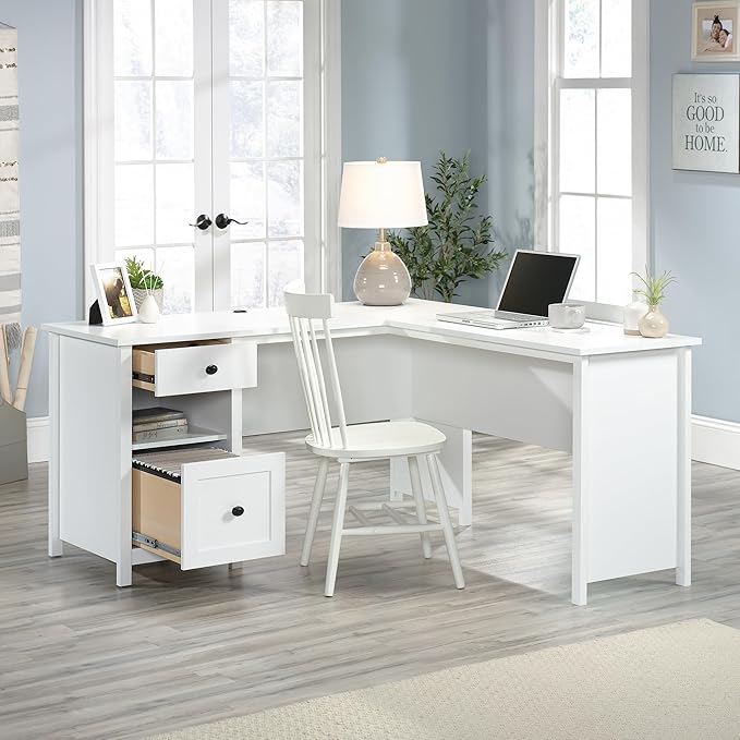 Sauder County Line L-Desk Soft White Finish