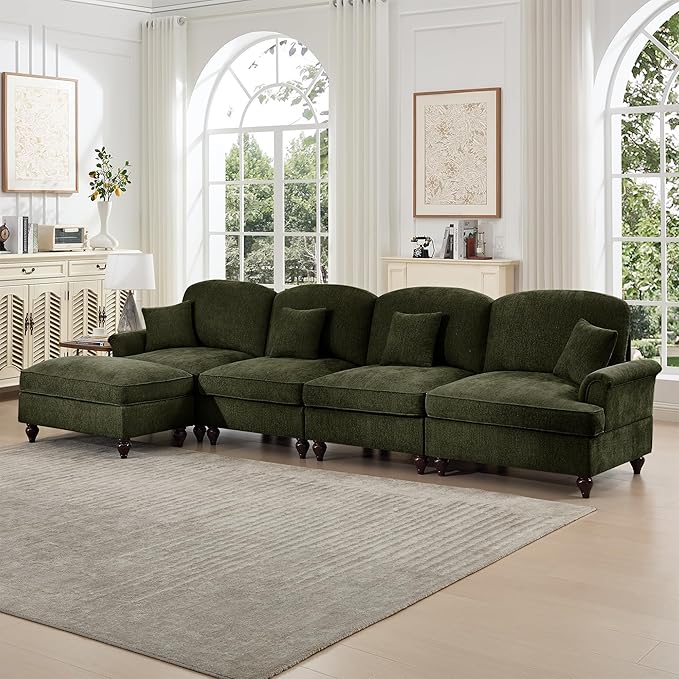 KEIKI 137 4Seat Modular Velvet Sofa Couch for Garden Home Apartment Living Style Conscious Nature Lovers Soft Plush Comfortable Cozy Relaxing Lounge Modern Contemporary Design Green