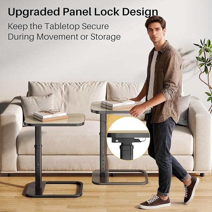 Adjustable Height TV Tray Table with Bumper Rounded Corner Design &amp Flip-top Side Table for Bedroom Living Room Bathroom and Study End Table for Eating Dinner or Laptop Gray