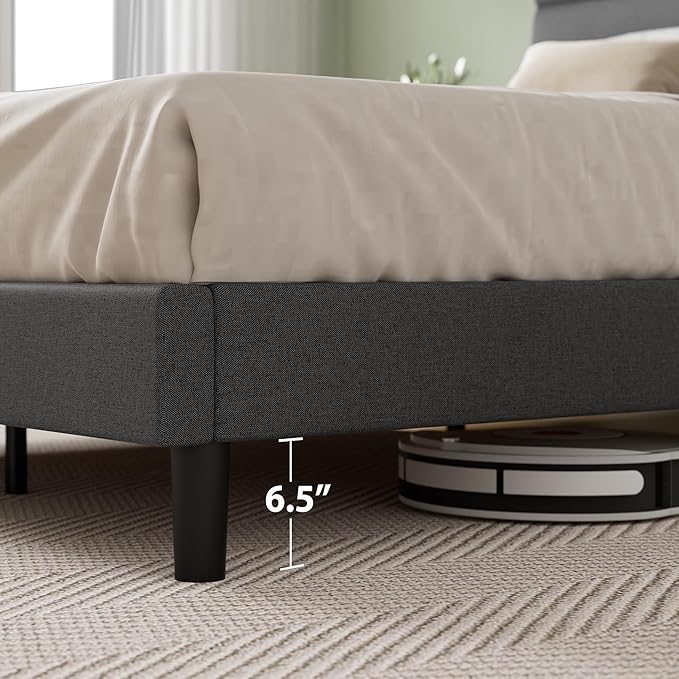 Zinus King Piper Upholstered Platform Bed with Horizontal Paneled Headboard Wooden Slat Support No Box Spring Needed Easy Assembly Eco Friendly Packaging Dark Grey