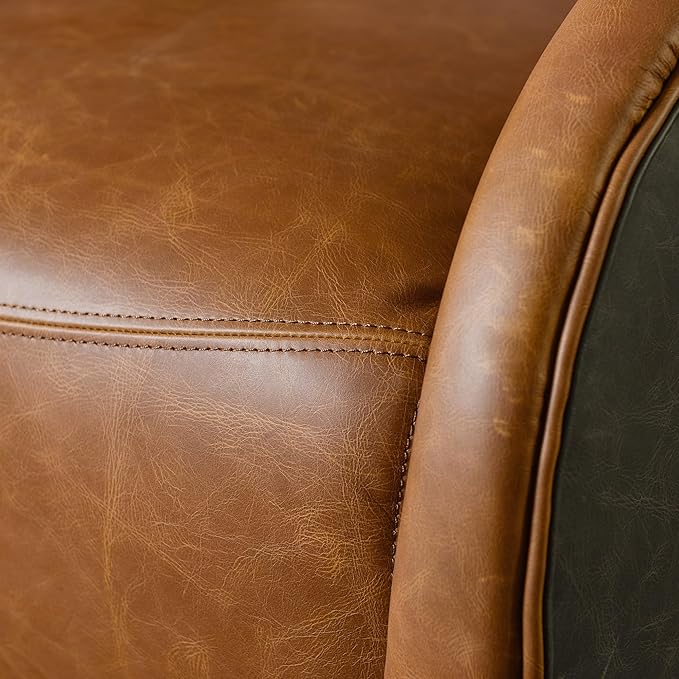 Two-Tone Leather Swivel Barrel Chair Accent Chair with Solid Wood Frame No Assembly for Living Room or Office (Brown)