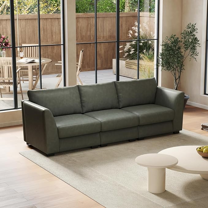 HEAH-YO 91 Inch Modular Sectional Sofa 3-Seater Sectional Couch with High Density Foam Comfy Cloud Couch for Living Room PU Green