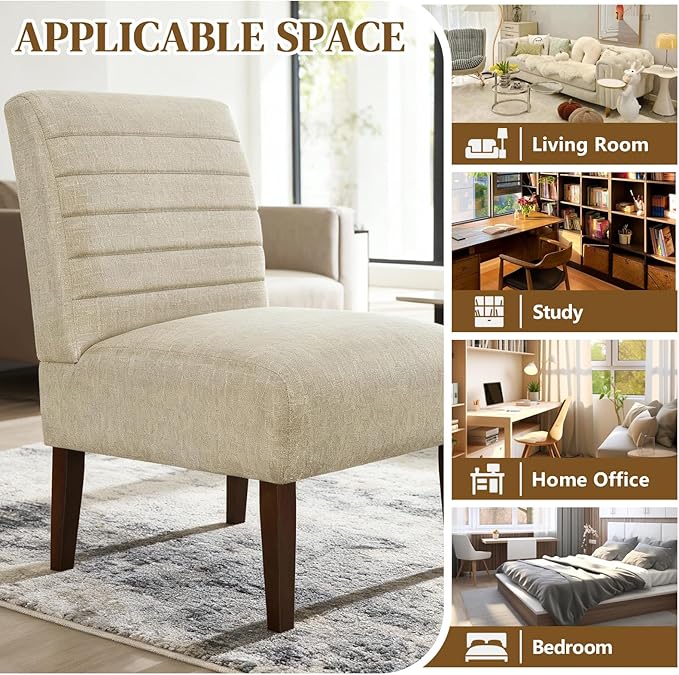 Anwick Beige Modern Accent Chair Mid Century Upholstered Living Room Chair with Wood Legs Comfy Small Accent Chair with Back for Small Spaces Office Bedroom Reading Spaces (Beige)