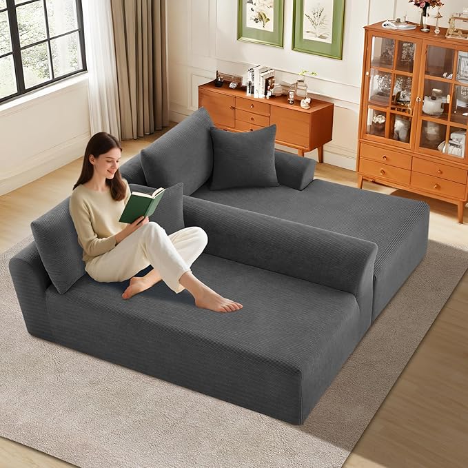 Modular Sectional Couch in a Box 103 L Shaped Boneless Cloud Couch with Deep Seat Convertible Sofa Bed for Living Room Bedroom Apartments No Assembly Required Grey Left Facing Chaise