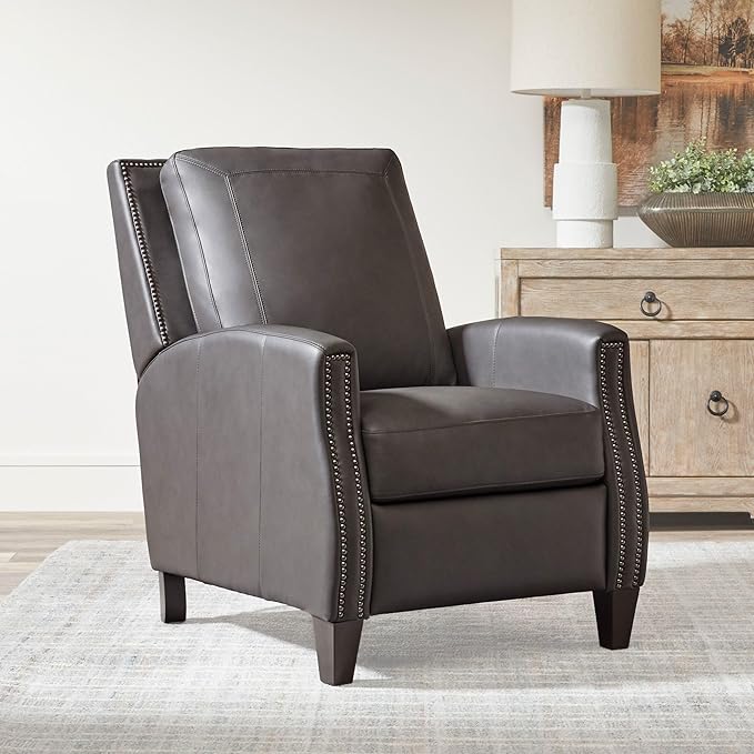 Parker Living Hunter - Echo Grey Leather Recliner Chair Manual Pushback Recliner Top Grain Leather with Match Comfortable Seating for Living Room Relaxation
