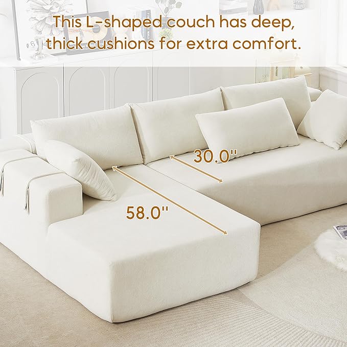Yoglad Modern L-Shape Modular Upholstered Sofa with Versatile Configuration Comfortable Deep Seat and 6 Pillows for Living Room or Office (Face The Left Chenille Lvory Sofa)
