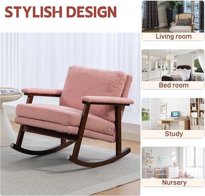 WakZero Accent Chair Comfy Rocking Nursery Armchair Glider Rocker Mid Century Modern Accent Chairs Upholstered for Living Room/Bedroom