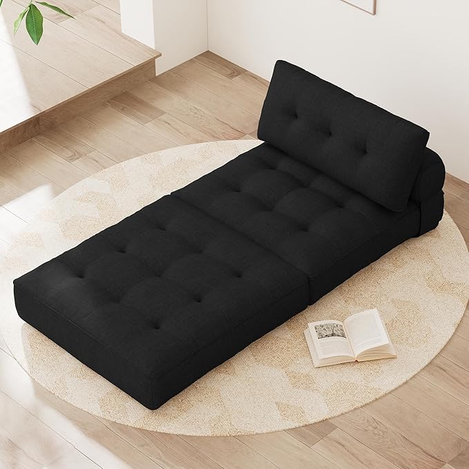KINGYES Folding Chair Bed 3 in 1 Convertible Sleeper Chair with Pillow Foldable Futon Chair for Living Room Black