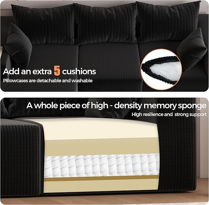 108Modern Sectional SofaModular Convertible L-Shape SofasUpholstered Couches with Deep SeatPet-Friendly Sponge Sofa for Living Room BedroomSofa bed for small space (Black Left Facing Chaise)
