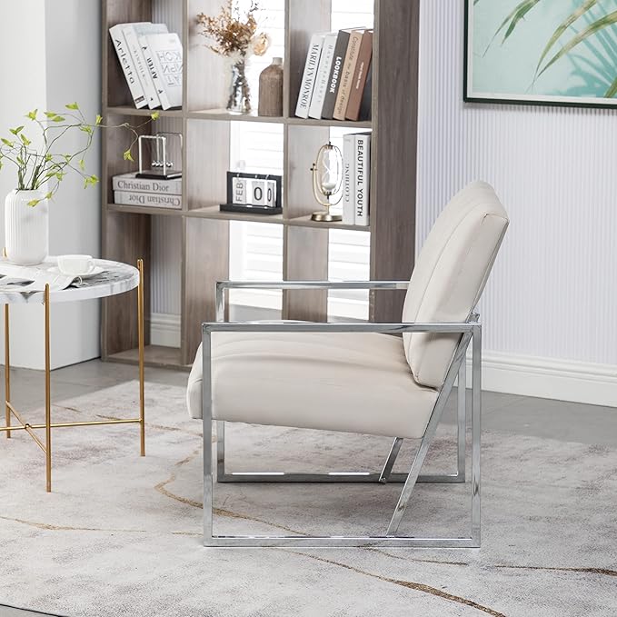 Generic Velvet Vertical Stripe Armchair Gold Metal Frame Accent Chair Suitable for Living Room BedroomBeige