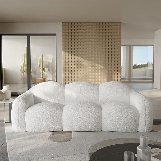 JACH 3-Seater Minimalist Sofa for Apartment Modern Comfy Upholstered Floor Sofas Boneless Leisure Couches Small Cloud Couch for Living Room Small Space (White No Assembly Required)