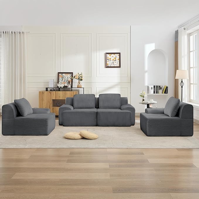 KIGOTY Modular Sectional Sofa 4 PCS Comfy Cloud Sectional Couch with Deep Seat Corner Sofas Modern Boneless Couch for Living Room No Assembly RequiredGrey
