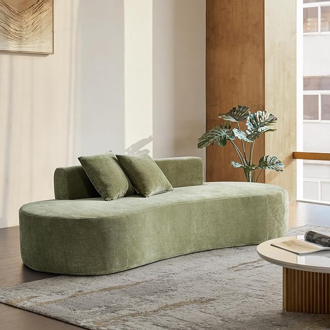 94.5 Boneless Sofa with 2 Pillows 3 Seater Compressed Foam Sofa with Half Moon Design &amp Deep Seat No Assembly Required Modern Cloud Couch for Living Room Olive