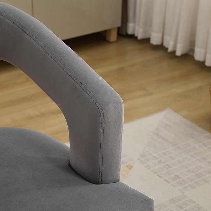 Modern Accent Chair Upholstered PU Leather Barrel Armchairs with Rubberwood Legs Comfy Lounge Arm Chair Hollow-Out Side Club Chair for Living Room Bedroom Office (Gray+Velvet)