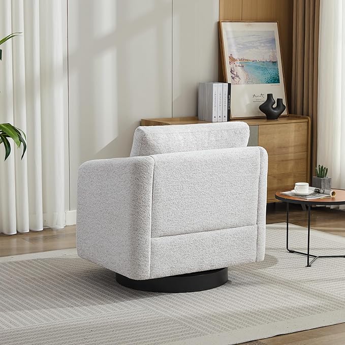 31.5 W Swivel Accent Chair and Comfy Round Accent Single Sofa Chair 360 Degree Club Chair Lounge Armchair for Living RoomBedroom.Nursery.Beige Chenille