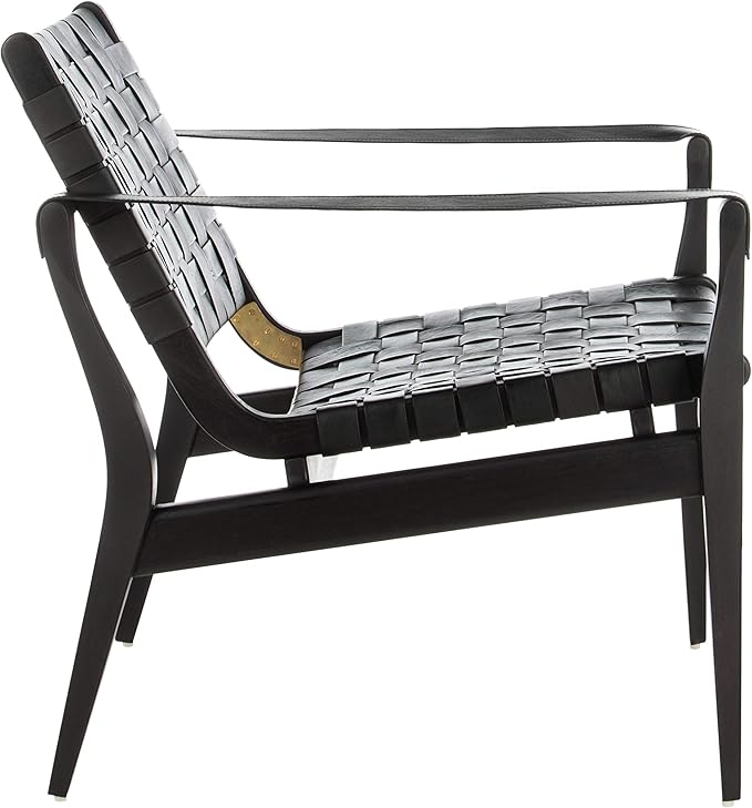 Safavieh Couture Dilan Black Woven Leather Safari Chair