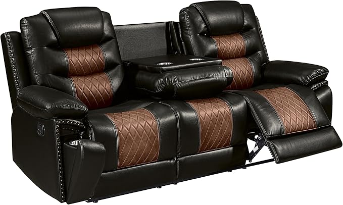 New Classic Furniture Nikko Faux Leather Manual Sofa with Dual Recliner Brown