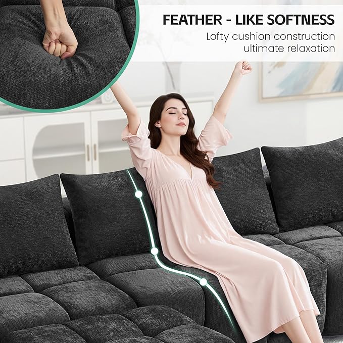 35 Boneless Ottoman Chenille Modular Sectional Cloud Couch Ottoman Comfy Upholstered Footrest for Living Room Bedroom Apartment Dark Gray