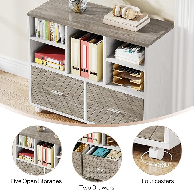 Tribesigns L-Shaped Executive Desk with Reversible File Cabinet 63 Office Desk with Storage Drawers L-Shaped Computer Desk with Drawer Cabinet for Hanging Letter Size FilesGray &amp White
