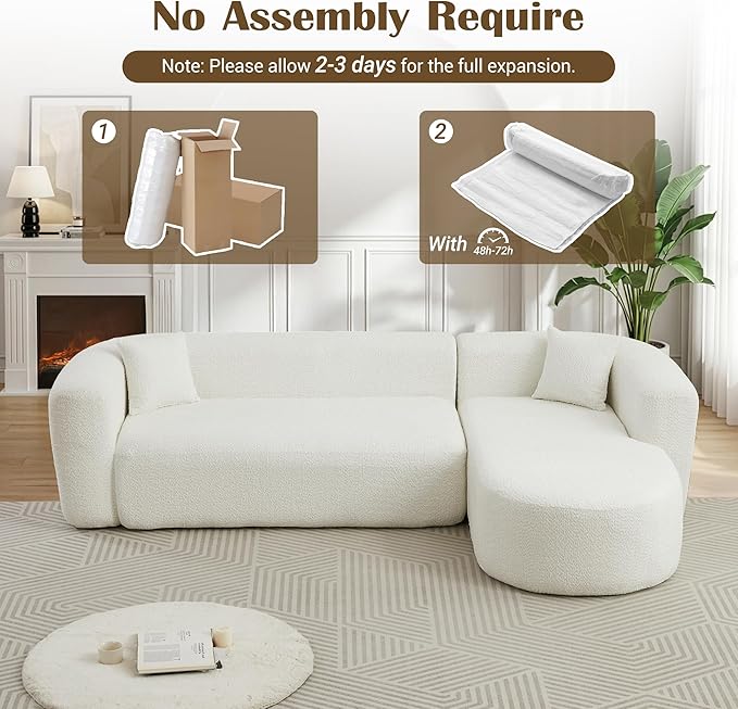 110 Inch Boneless Couches for Living Room Modern Modular Sectional Curved Sofa with Chaise Minimalist L-Shape Cloud Sectional Couch No Assembly Required (Beige Right Facing Chaise)