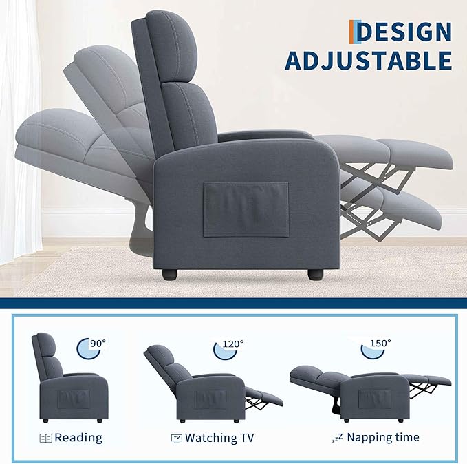 Garvee Recliner Chair for Adults Set of 2 PU Leather Lazy Recliner Ergonomic Adjustable Single Sofa Enhanced with Side Pocket Tall Back Wide Arms &amp Padded Seat Home Theater Seating for Living R
