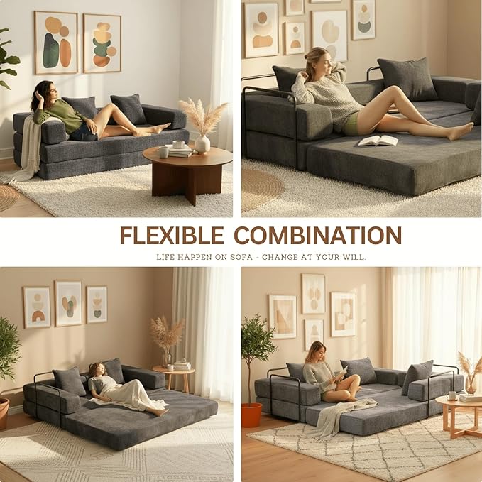 Alpen 77 Convertible Sleeper Sofa Bed with Pillow - Chenille Fabric &amp High-Density Sponge &amp Fixed-Shape Frame Modular Sofa for Living Room/Lounge/Studio Dark Grey