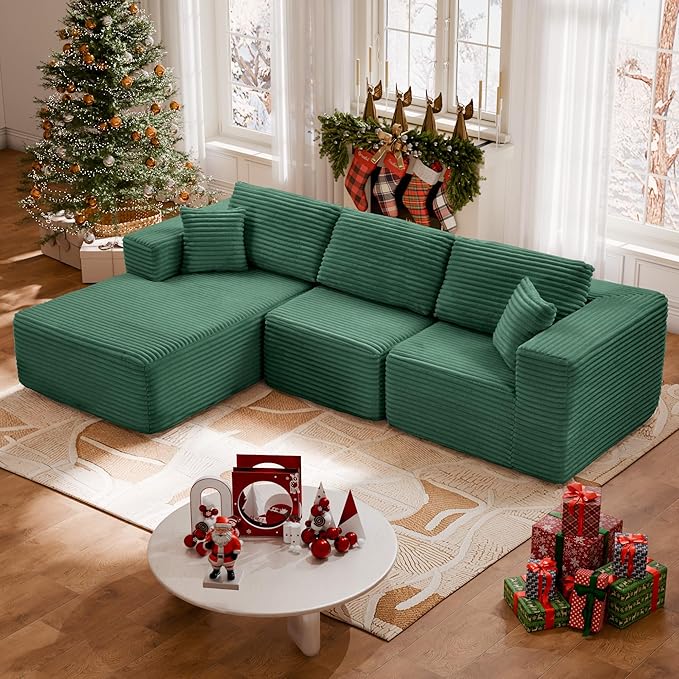 104 Modular Sectional Sofa with L-Shape Chaise Modern Upholstered Cloud Couches for Living Room Bedroom No Assembly Required Green