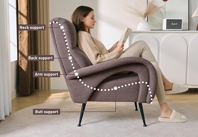 Corduroy Accent Chairs for Living Room Tufted High Back Reading Chairs for Bedroom Mid-Modern Comfy Upholstered Armchairs for Bedroom Reading Nook Apartment Brown