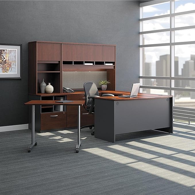 Bush Business Furniture Series C Collection 60W x 43D Left Hand L-Bow Desk Shell in Hansen Cherry